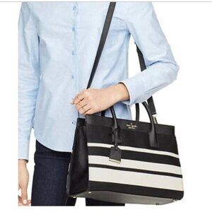 Kate Spade CAMERON Street Stripe Candace Satchel Tote Crossbody Canvas Leather